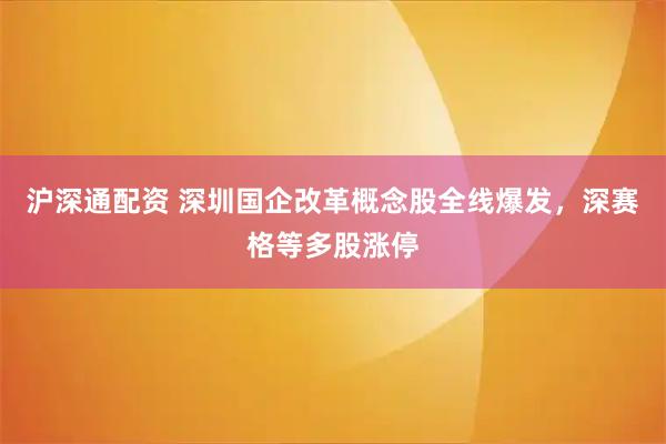沪深通配资 深圳国企改革概念股全线爆发,深赛格等多股涨停