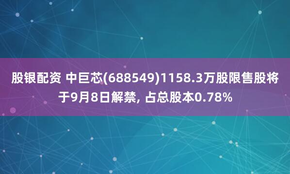 股银配资 中巨芯(688549)1158.3万股限售股将于9月8日解禁, 占总股本0.78%